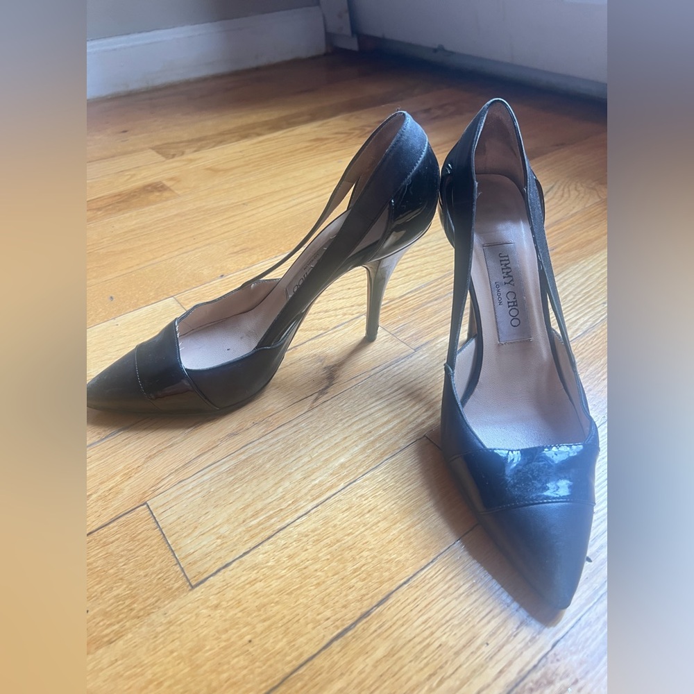 Jimmy Choo Black Patent Leather Stiletto Heels Sz 36